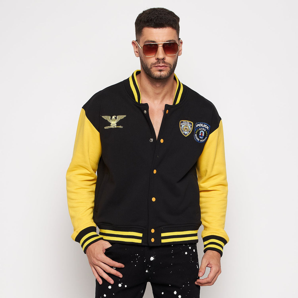 Black and Yellow Fleece Bomber Jacket Buy Men Jacket Fugazee FUGAZEE