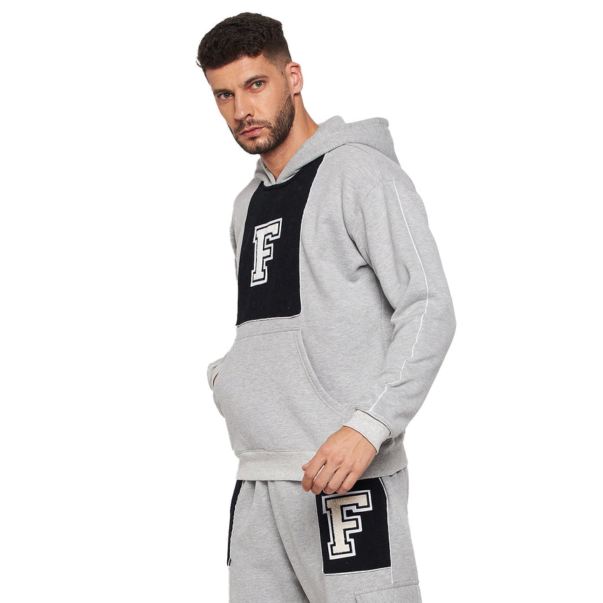 Grey Fleece Varsity Oversized Hooded Sweatshirt Sweatshirts Fugazee