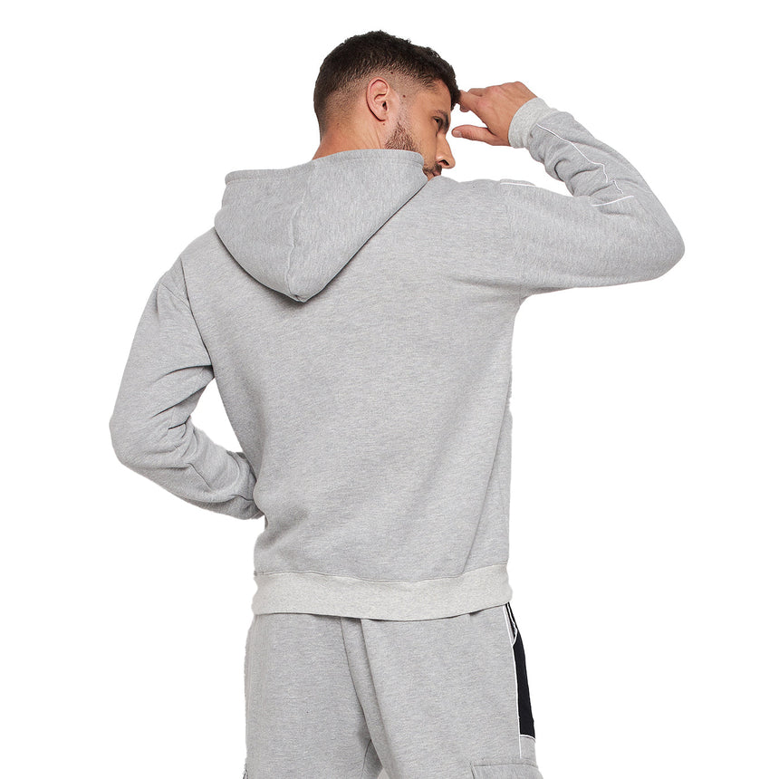 Grey Fleece Varsity Oversized Hooded Sweatshirt Sweatshirts Fugazee