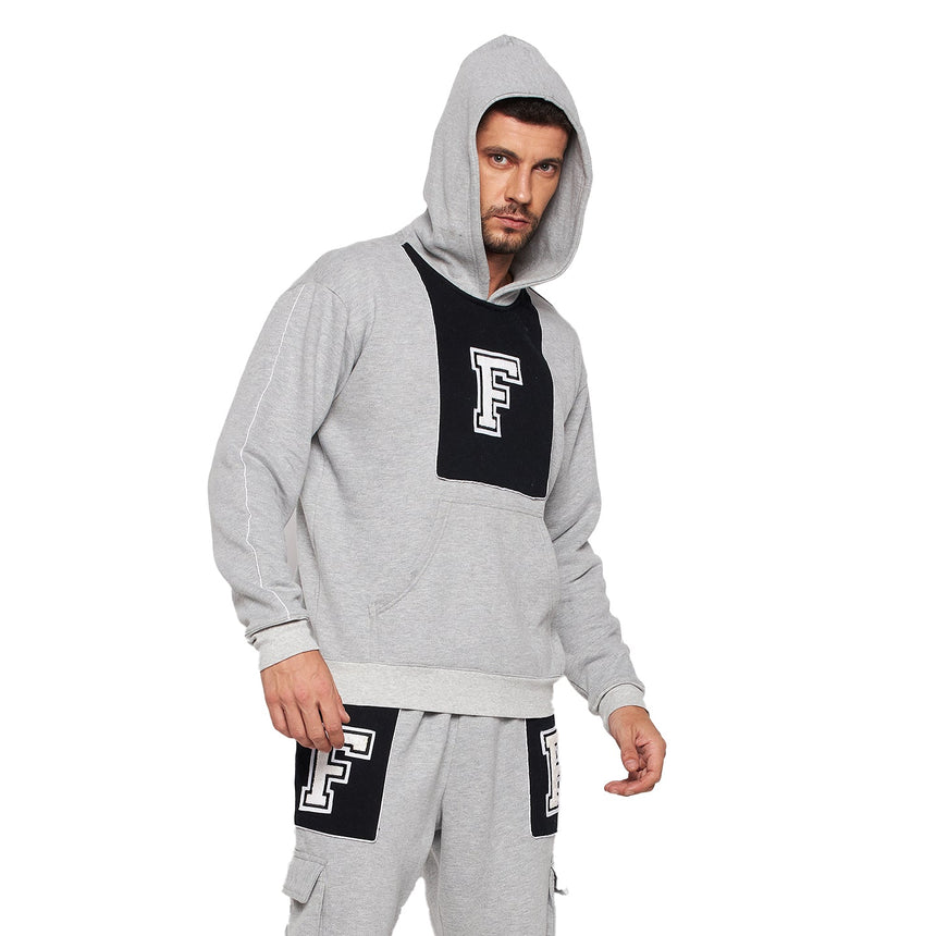 Grey Fleece Varsity Oversized Hooded Sweatshirt Sweatshirts Fugazee