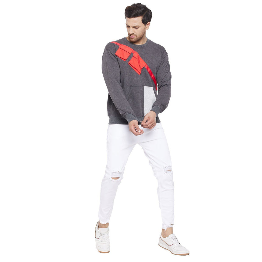 Charcoal Contrast Patch Pocket Sweatshirt Sweatshirts Fugazee