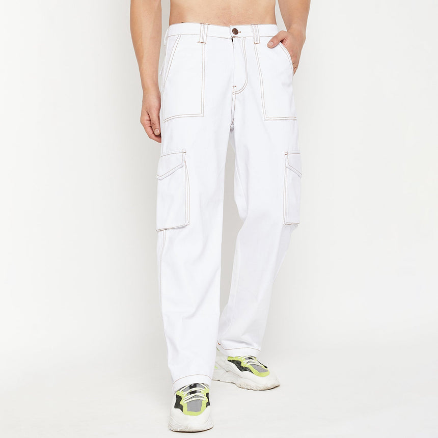 White Carpenter Cargo Pants Trousers Fugazee