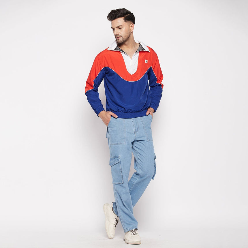 Blue Colour Blocked Windbreaker Jacket Jackets Fugazee