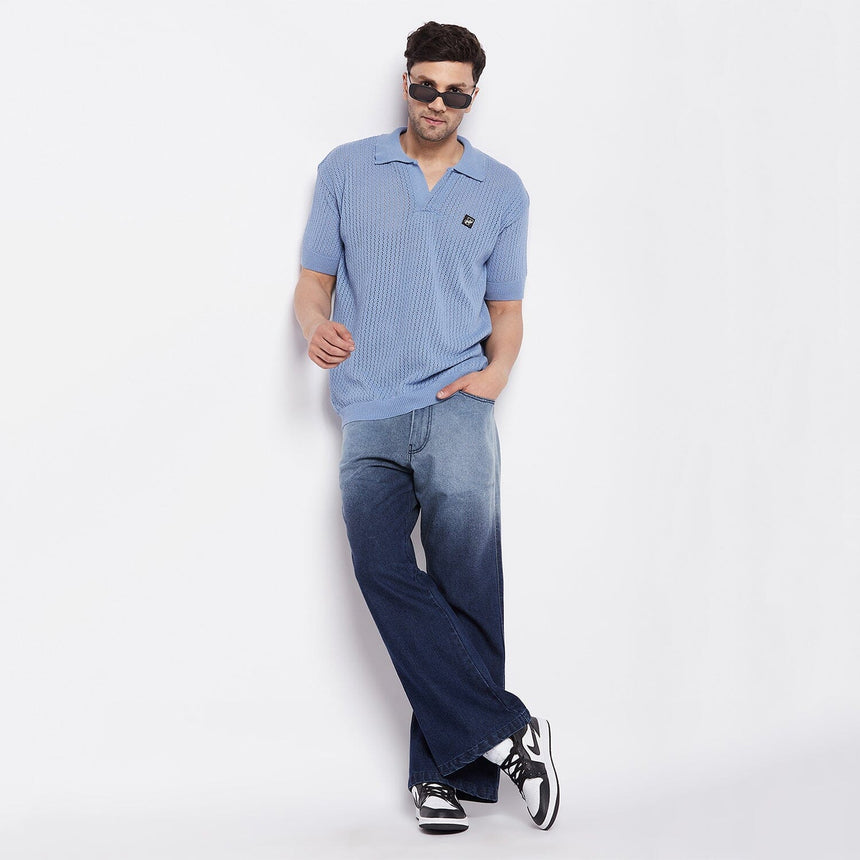 Blue Ombre Washed Flared Denim Jeans Fugazee