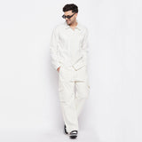 White Contrast Stich Carpenter Shirt & Cargo Pants Clothing Set Clothing Set Fugazee 