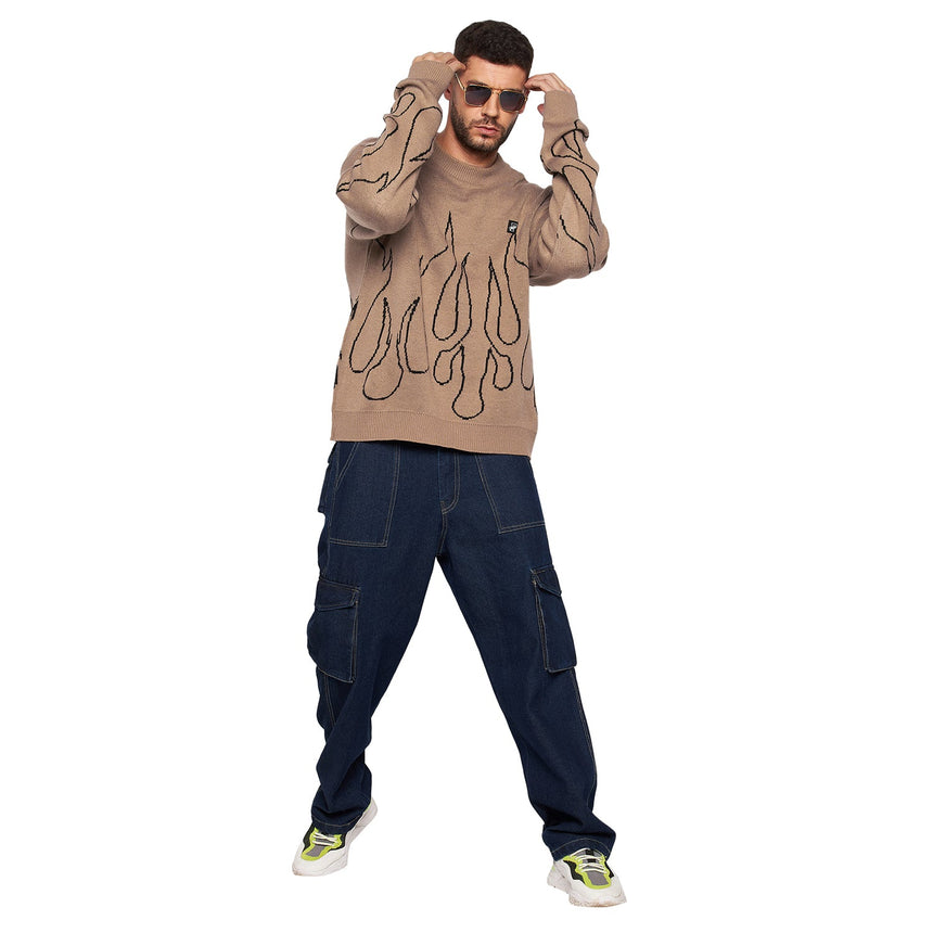 Beige Flames Oversized Sweater Sweaters Fugazee