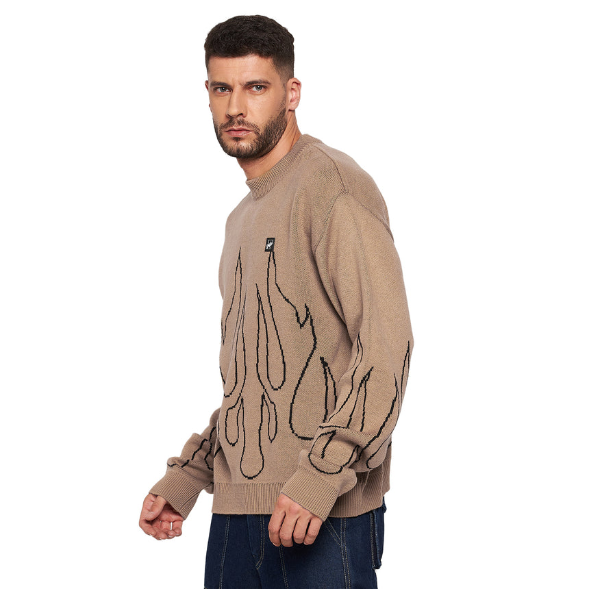 Beige Flames Oversized Sweater Sweaters Fugazee