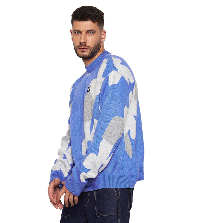 Sky Blue Floral Oversized Sweater Sweaters Fugazee