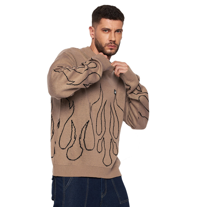 Beige Flames Oversized Sweater Sweaters Fugazee