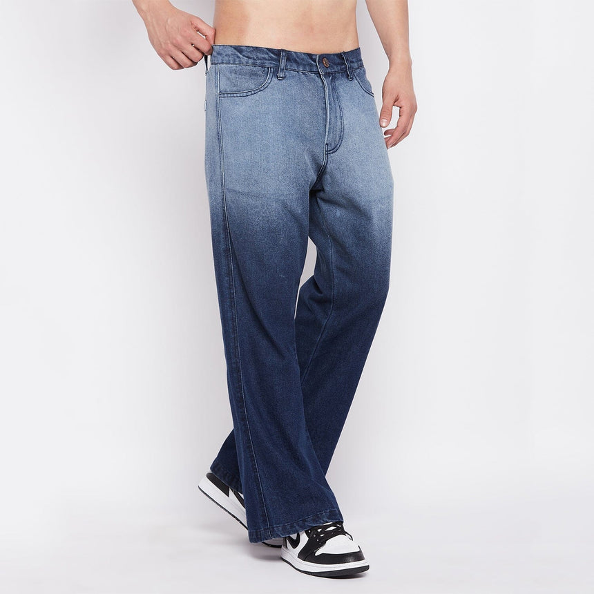 Blue Ombre Washed Flared Denim Jeans Fugazee