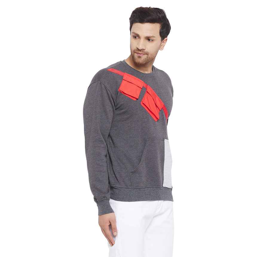 Charcoal Contrast Patch Pocket Sweatshirt Sweatshirts Fugazee