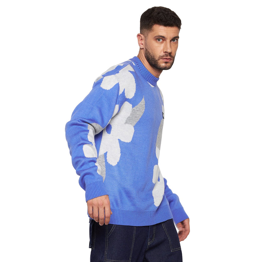Sky Blue Floral Oversized Sweater Sweaters Fugazee