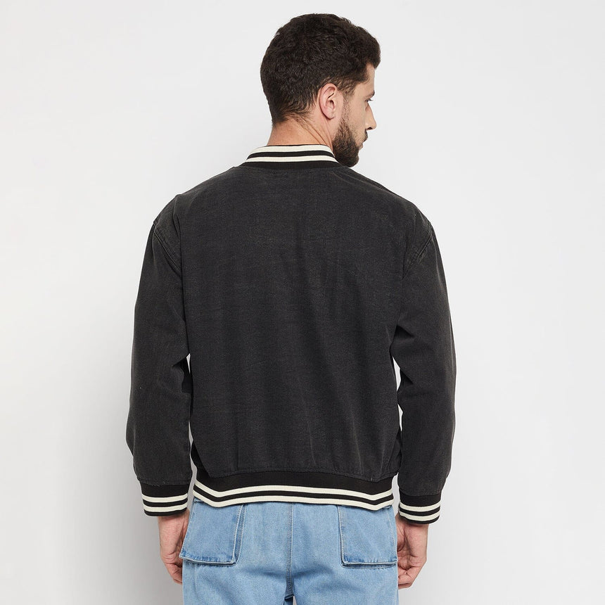 Grey Denim Varsity Jacket Jackets Fugazee