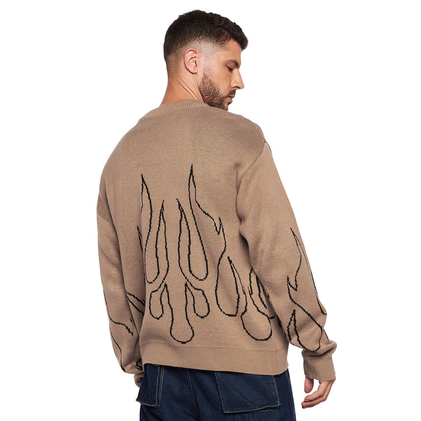 Beige Flames Oversized Sweater Sweaters Fugazee