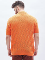 Burnt Orange Textured Knitted Polo Tshirt T-shirts Fugazee 