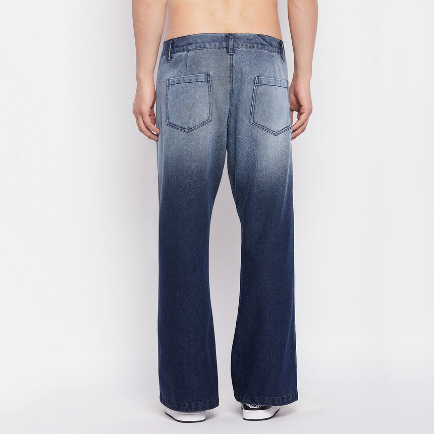 Blue Ombre Washed Flared Denim Jeans Fugazee