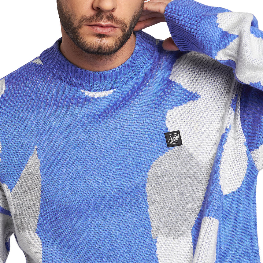 Sky Blue Floral Oversized Sweater Sweaters Fugazee