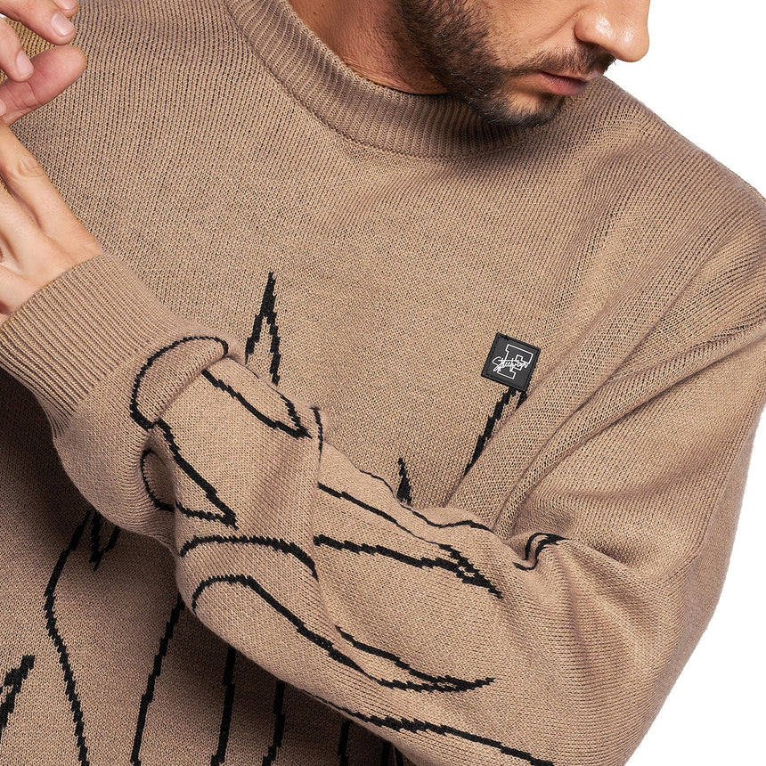 Beige Flames Oversized Sweater Sweaters Fugazee