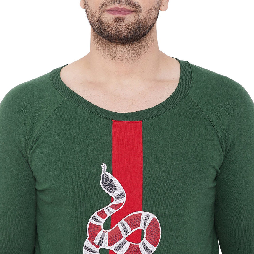 Forest Green Snake Patched Sweatshirt Sweatshirts - Fugazee