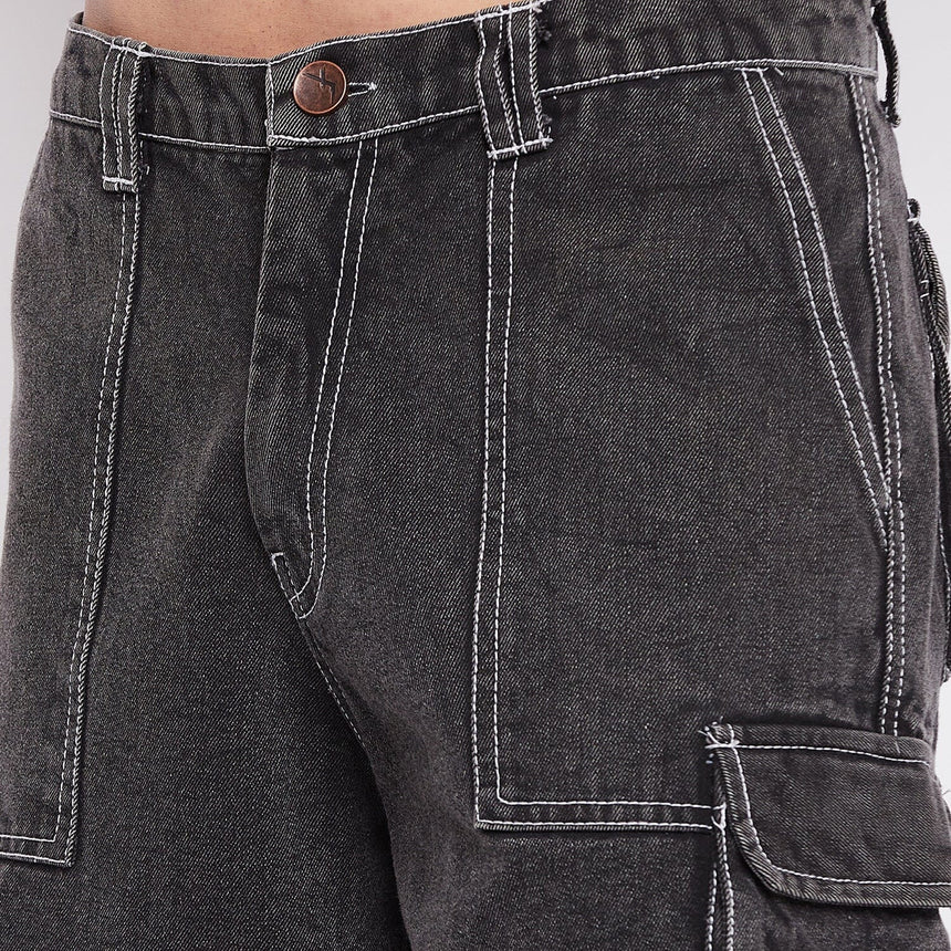 Grey Washed Carpenter Cargo Denim Shorts Shorts Fugazee 