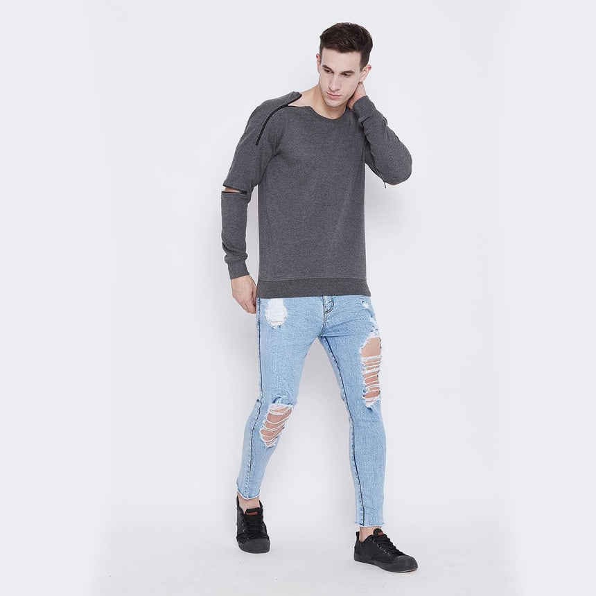 Charcoal Elbow Zipped Sweatshirt Sweatshirts - Fugazee