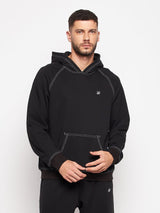 Black Oversized Contrast Stitch Hooded Sweatshirt Sweatshirts Fugazee 