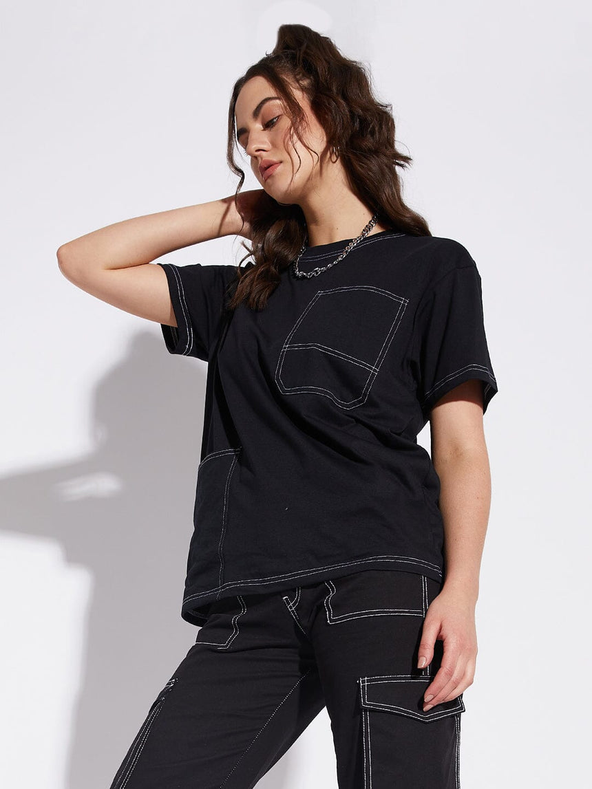 Black Unisex Oversized Carpenter Tshirt T-shirts Fugazee 