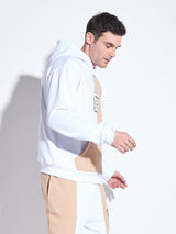 White & Beige Cut Sew Hooded Sweatshirt Sweatshirts Fugazee 
