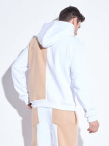 White & Beige Cut Sew Hooded Sweatshirt Sweatshirts Fugazee 