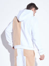 White & Biege Cut Sew Hooded Sweatshirt