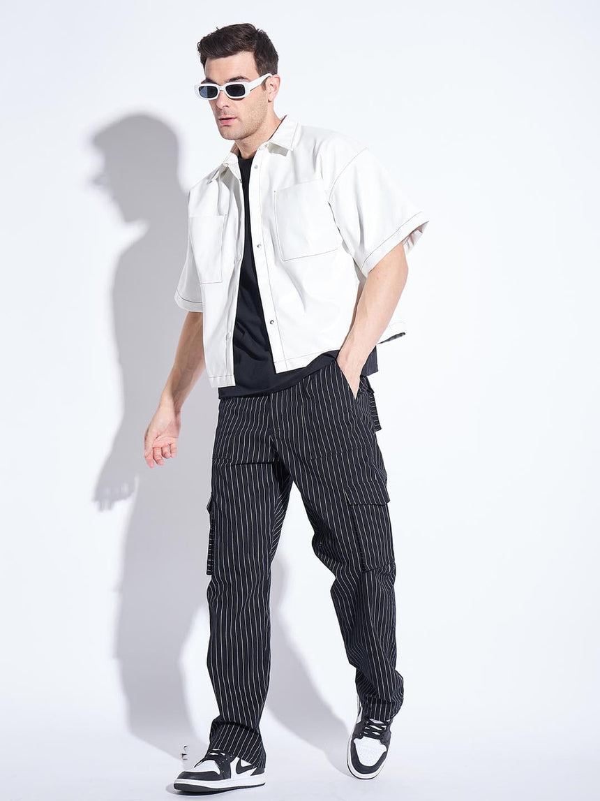 Black Pin Striped Cargo Pants Trousers Fugazee 