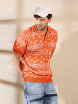 Orange Paisley Knitted Polo Tshirt T-shirts Fugazee 