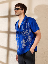 Royal Blue Corduroy Cuban Shirt Shirts Fugazee 
