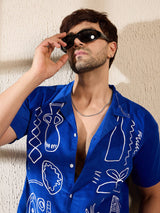 Royal Blue Corduroy Cuban Shirt Shirts Fugazee 