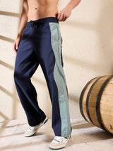 Navy & Teal Wavy Panel Trackpants Trackpants Fugazee 