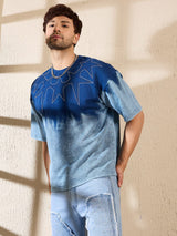 Blue Ombre Star Embroidery Oversized Tshirt T-shirts Fugazee 