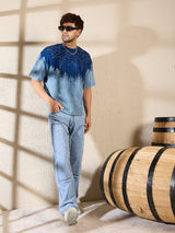 Blue Ombre Star Embroidery Oversized Tshirt T-shirts Fugazee 