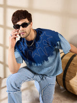 Blue Ombre Star Embroidery Oversized Tshirt T-shirts Fugazee 