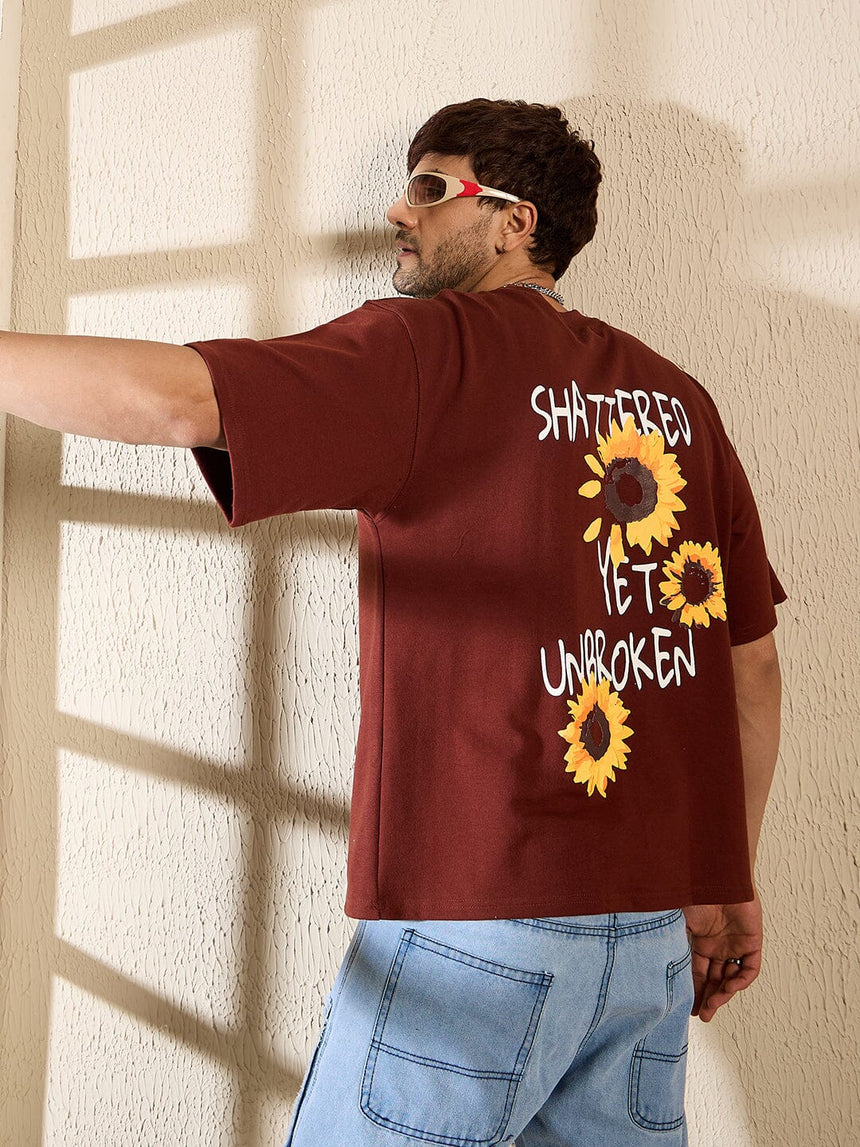 Brown Sunflower Oversized Tshirt T-shirts Fugazee 