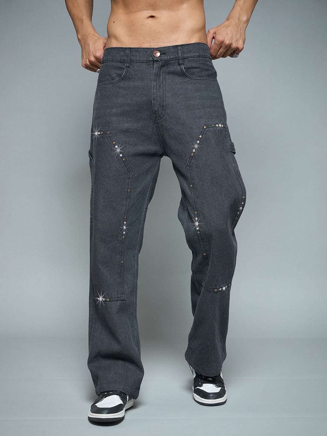 Black Riveted Carpenter Patch Denim | Buy Men Carpenter Patch