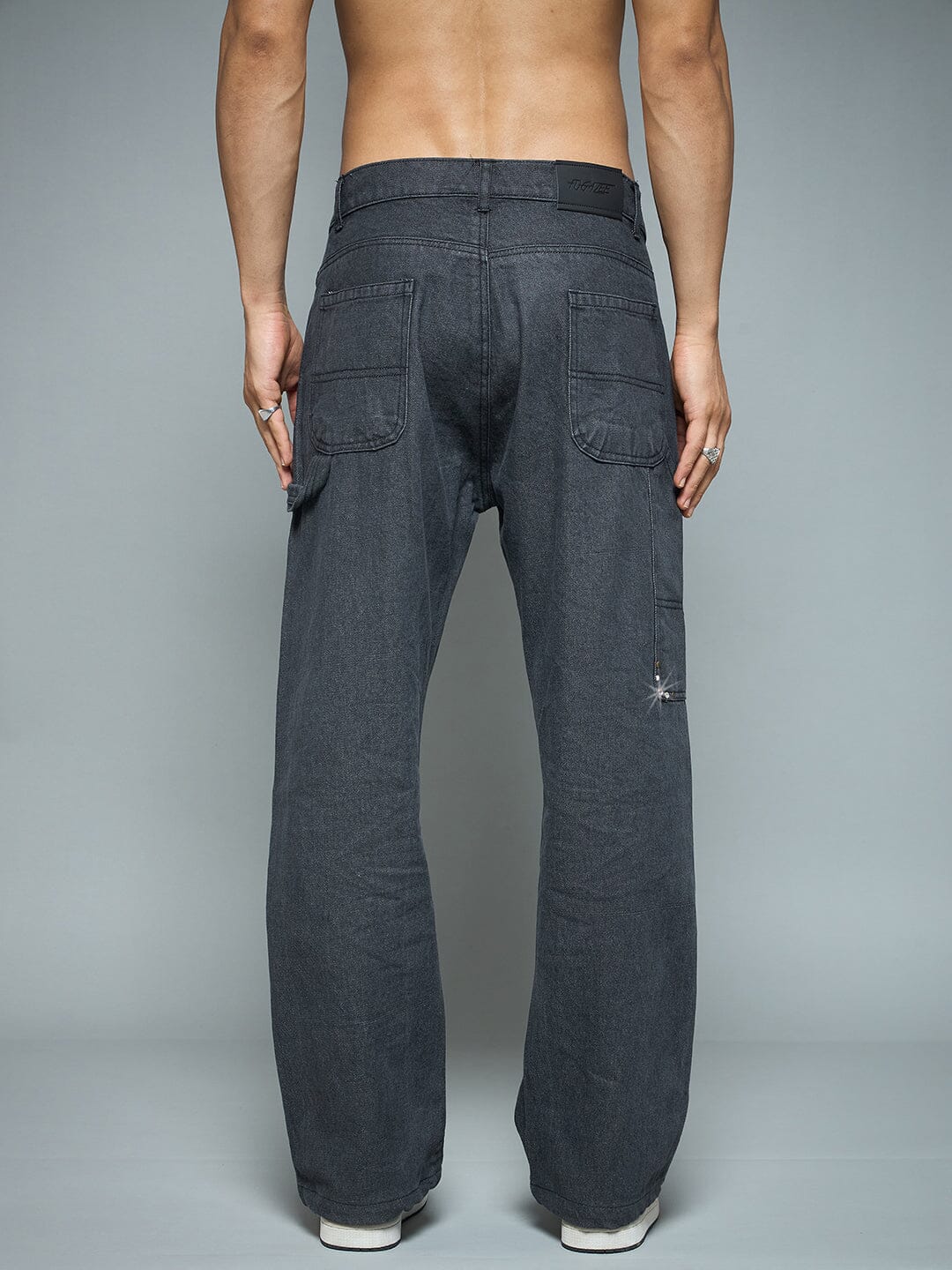 Black Riveted Carpenter Patch Denim | Buy Men Carpenter Patch