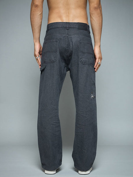 Black Riveted Carpenter Patch Denim Jeans Fugazee 