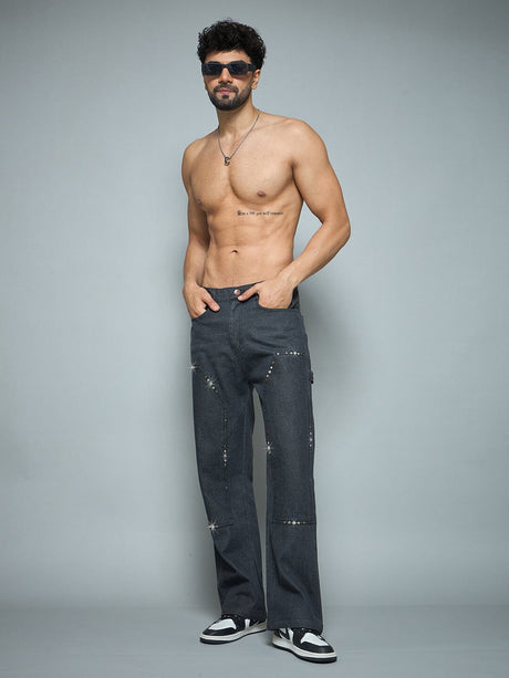 Black Riveted Carpenter Patch Denim Jeans Fugazee 