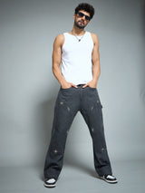 Black Riveted Carpenter Patch Denim Jeans Fugazee 