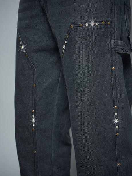 Black Riveted Carpenter Patch Denim Jeans Fugazee 