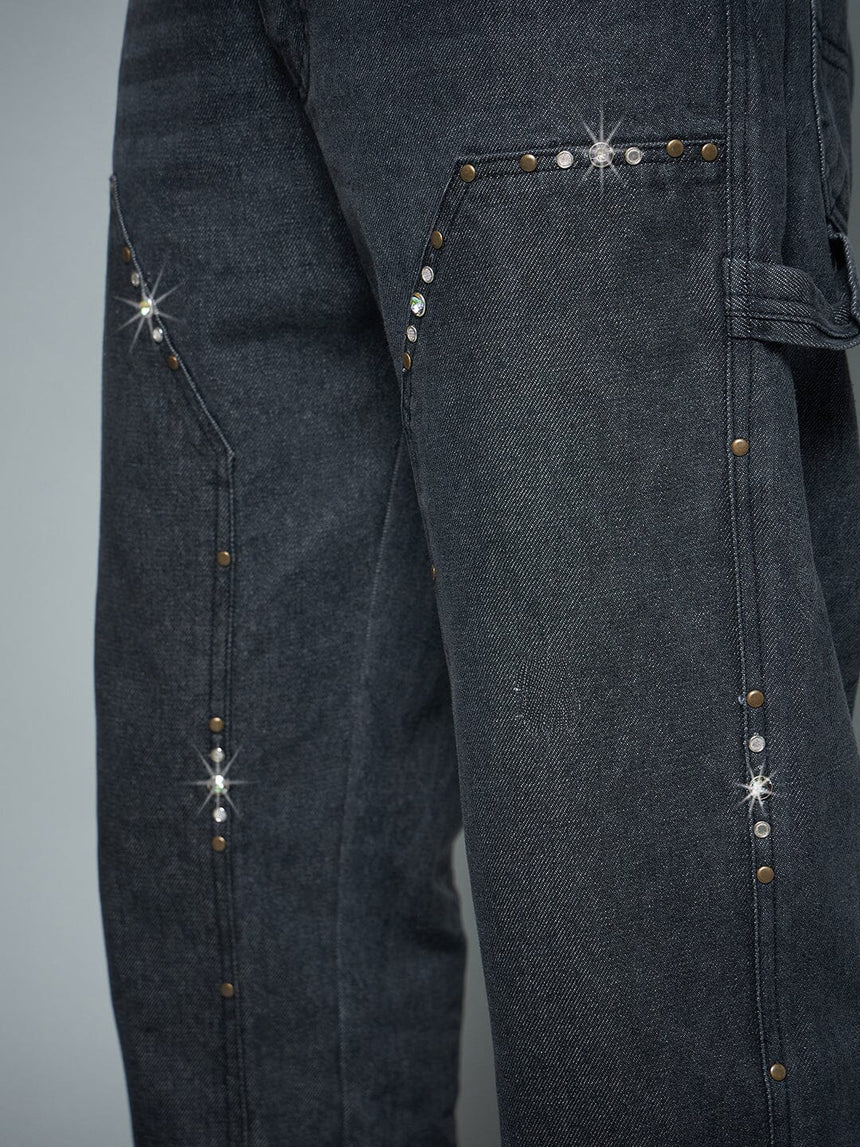 Black Riveted Carpenter Patch Denim Jeans Fugazee 