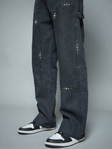 Black Riveted Carpenter Patch Denim Jeans Fugazee 