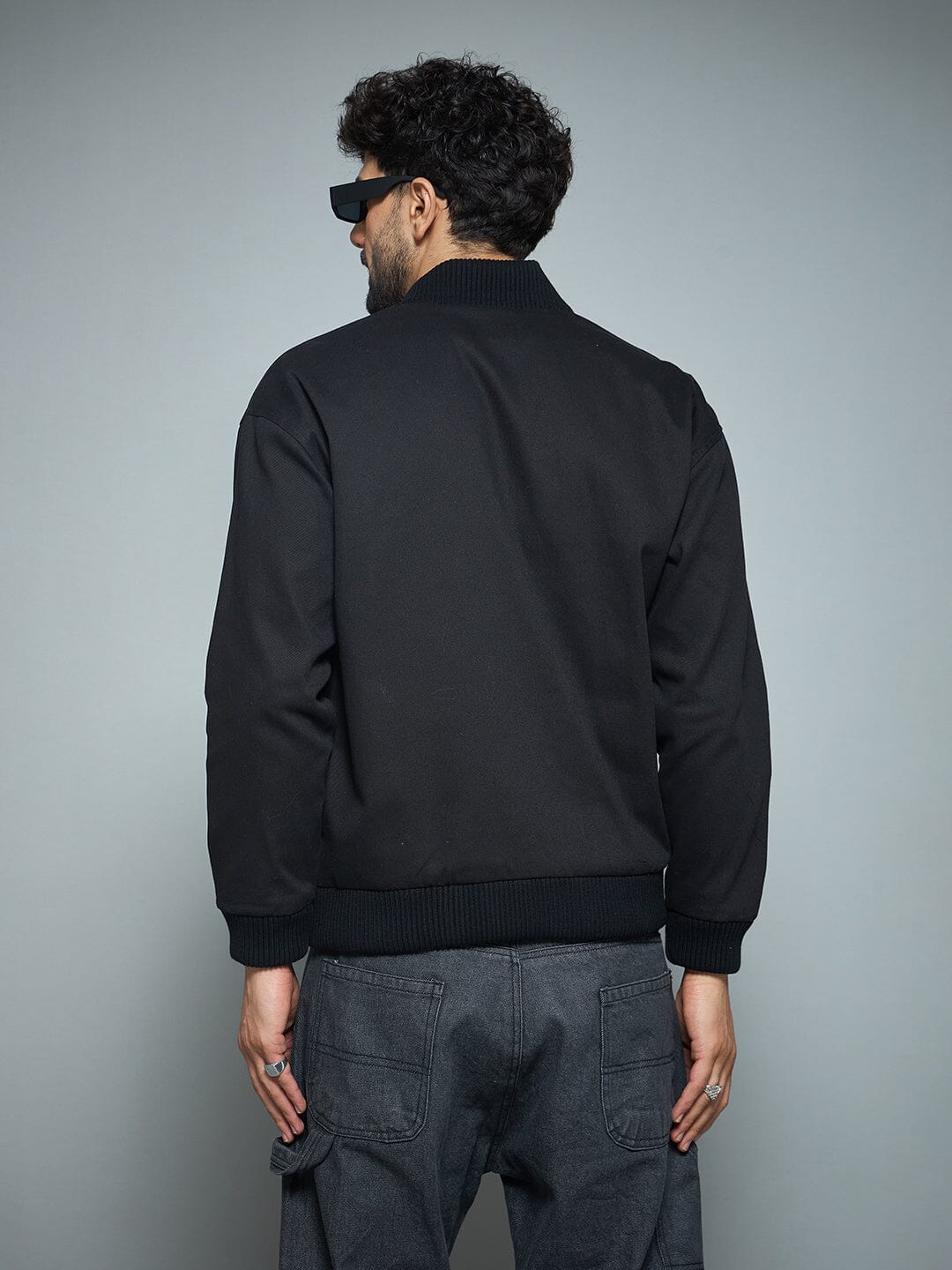Black Twill Studded Bomber Jacket | Buy Men Jacket | Fugazee – FUGAZEE