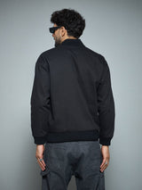 Black Twill Studded Bomber Jacket Jackets Fugazee 