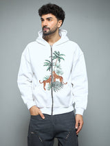 White Tropical Tiger Embroidery Hoodie Sweatshirts Fugazee 